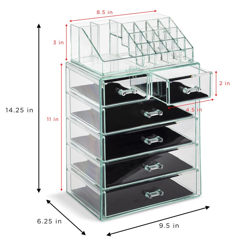 Sorbus Acrylic Makeup Organizer Set, 6-Drawer Vanity & Countertop Cosmetic Storage with Small & Wide Compartments, Teal Thrill Makeup Storage for Brushes, Jewelry â€“ Holiday Gift for Women & Teens - Image 4